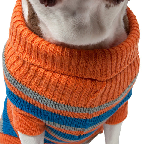 Image of Heavy Cable Knit Striped Fashion Polo Dog Sweater