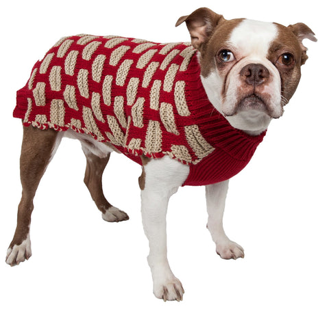 Image of Fashion Weaved Heavy Knit Designer Ribbed Turtle Neck Dog Sweater