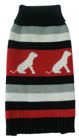 Image of Dog Patterned Stripe Fashion Ribbed Turtle Neck Pet Sweater
