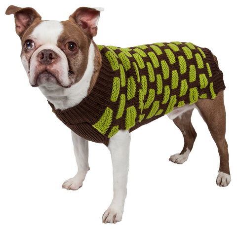 Image of Fashion Weaved Heavy Knit Designer Ribbed Turtle Neck Dog Sweater