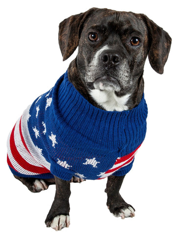 Image of Patriot Independence Star Heavy Knitted Fashion Ribbed Turtle Neck Dog Sweater