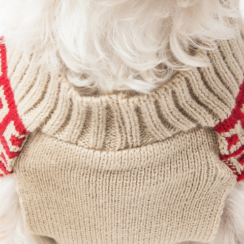 Image of Butterscotch Box Weaved Heavy Cable Knitted Designer Turtle Neck Dog Sweater