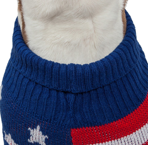 Image of Patriot Independence Star Heavy Knitted Fashion Ribbed Turtle Neck Dog Sweater