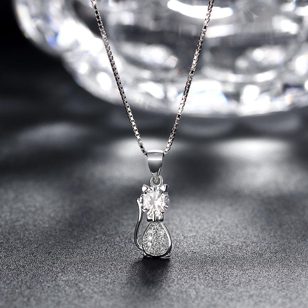 Elegant Sterling Silver Swarovski Kitty Cat Necklace