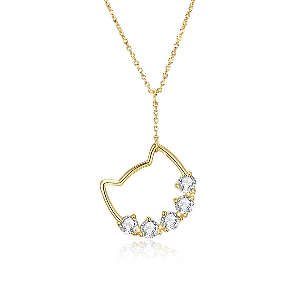 Dainty Sterling Silver Swarovski Cat Pendant Necklace -Gold