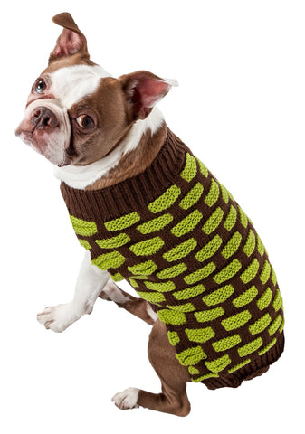 Image of Fashion Weaved Heavy Knit Designer Ribbed Turtle Neck Dog Sweater