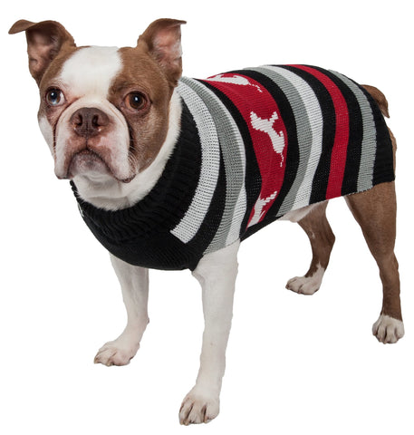 Image of Dog Patterned Stripe Fashion Ribbed Turtle Neck Pet Sweater