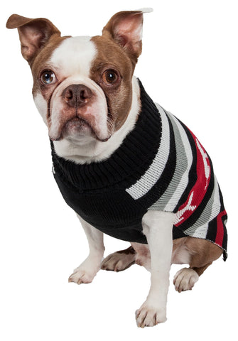 Image of Dog Patterned Stripe Fashion Ribbed Turtle Neck Pet Sweater