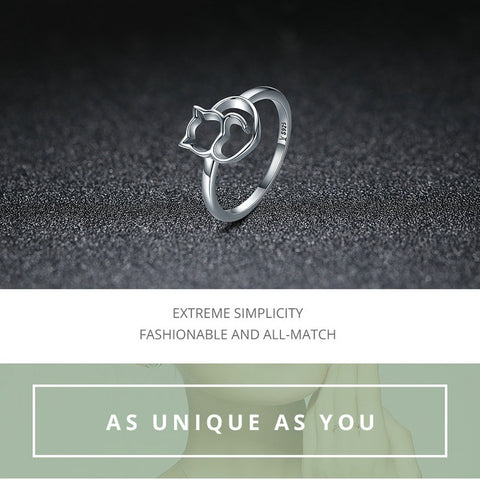 Image of Sterling Silver Heart Cat Ring