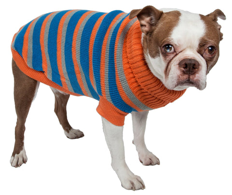 Image of Heavy Cable Knit Striped Fashion Polo Dog Sweater