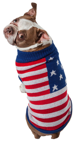 Image of Patriot Independence Star Heavy Knitted Fashion Ribbed Turtle Neck Dog Sweater