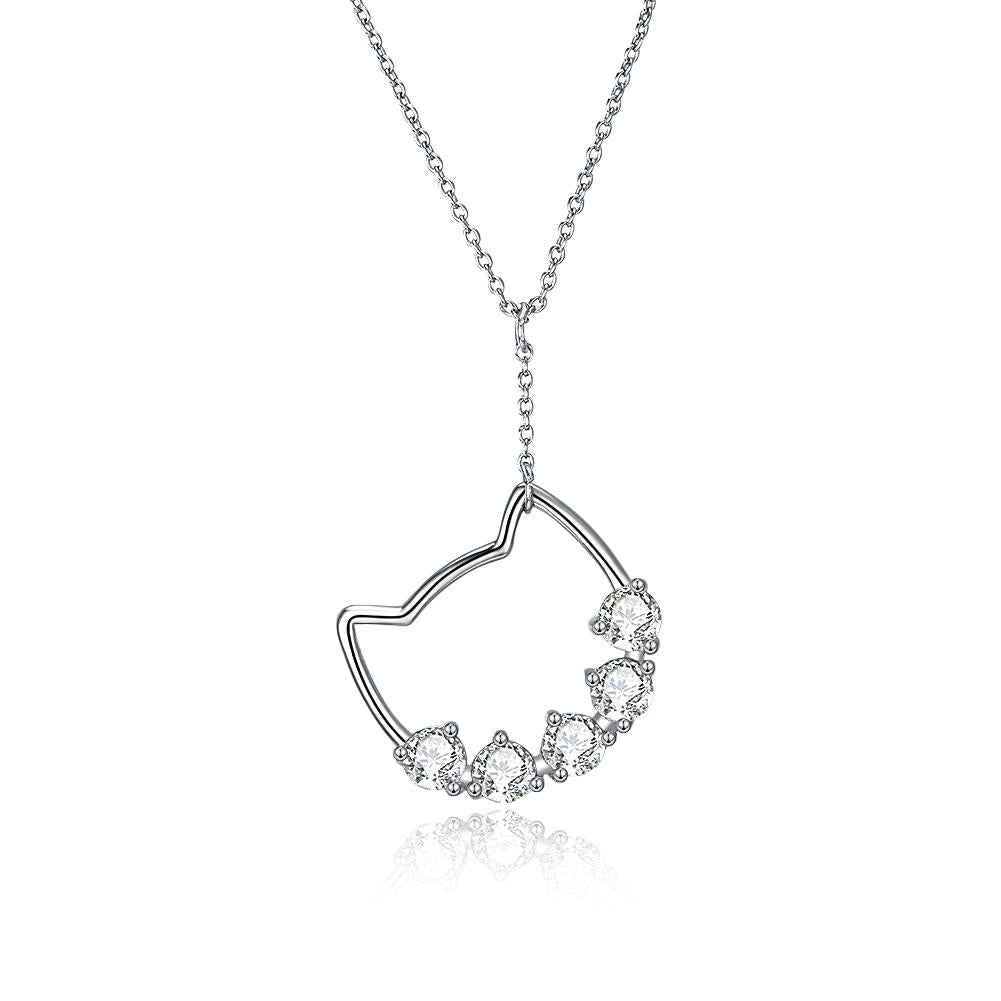 Dainty Sterling Silver Swarovski Cat Pendant Necklace - Silver