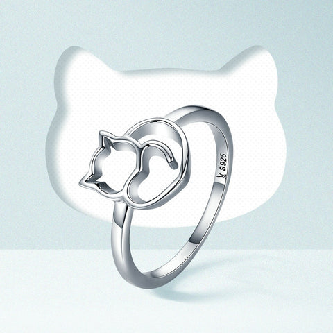 Sterling Silver Heart Cat Ring