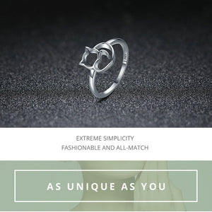 Sterling Silver Heart Cat Ring