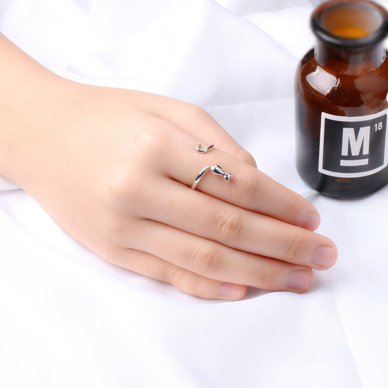 Adjustable Silver Kitty Cat Ring