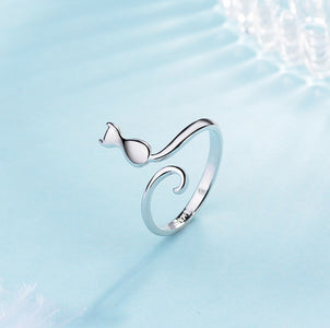 Adjustable Silver Kitty Cat Ring